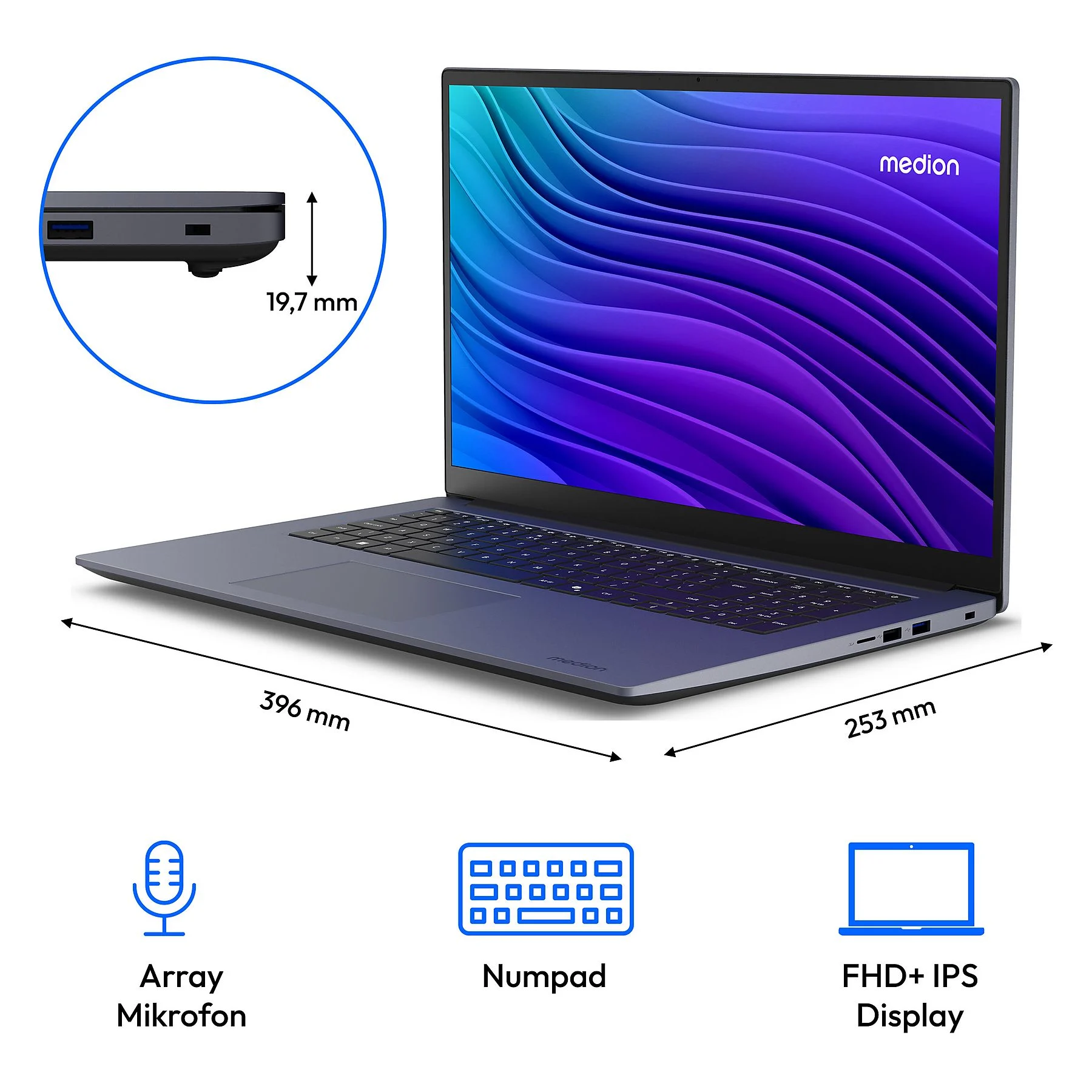 MEDION Avantum 17 E1 – 17,3 inch – AMD Ryzen™ 5 7430U – 16 GB – 512 GB – AMD Radeon™ RX Vega 7 – Windows 11 Home - Image 2